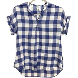 Da-sh Blue Gingham Plaid Short Sleeve Cotton Top Women’s Small Coastal Casual